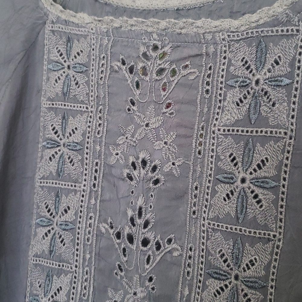 Johnny Was Boho Embroidered Lace Tunic Top, Grey, Size XS - Picture 4 of 13